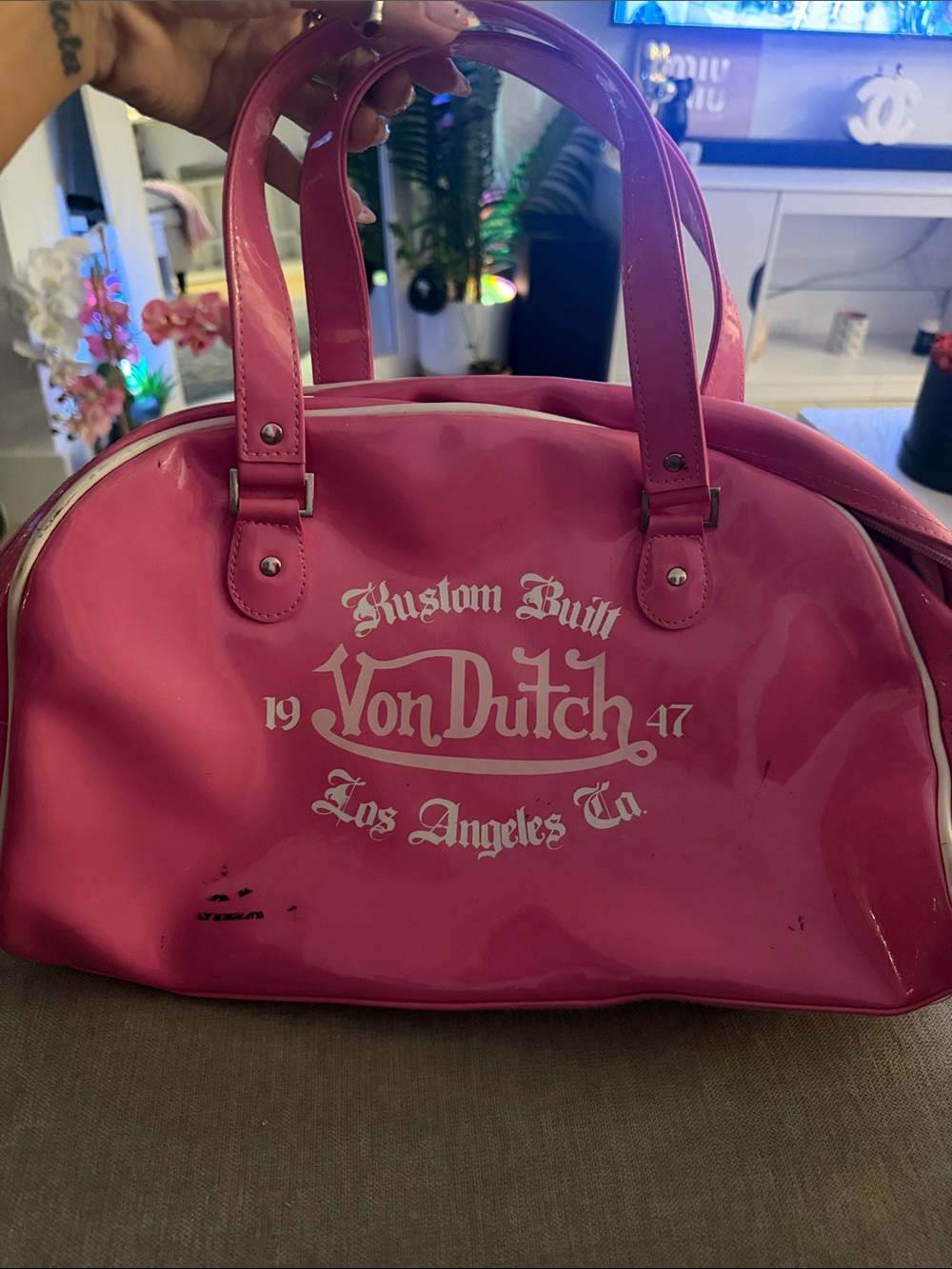Von Dutch Hot Pink Patent Dome Satchel